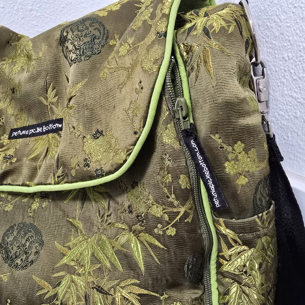 Petunia Pickle Bottom Messenger Diaper Bag in Olive Oriental - Picture 2 of 11